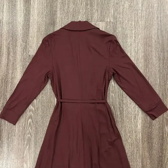 EUC Trina Turk Mahalo Burgundy Jersey Wrap Dress Size 8 Long Sleeve Knee Length - Picture 6 of 15